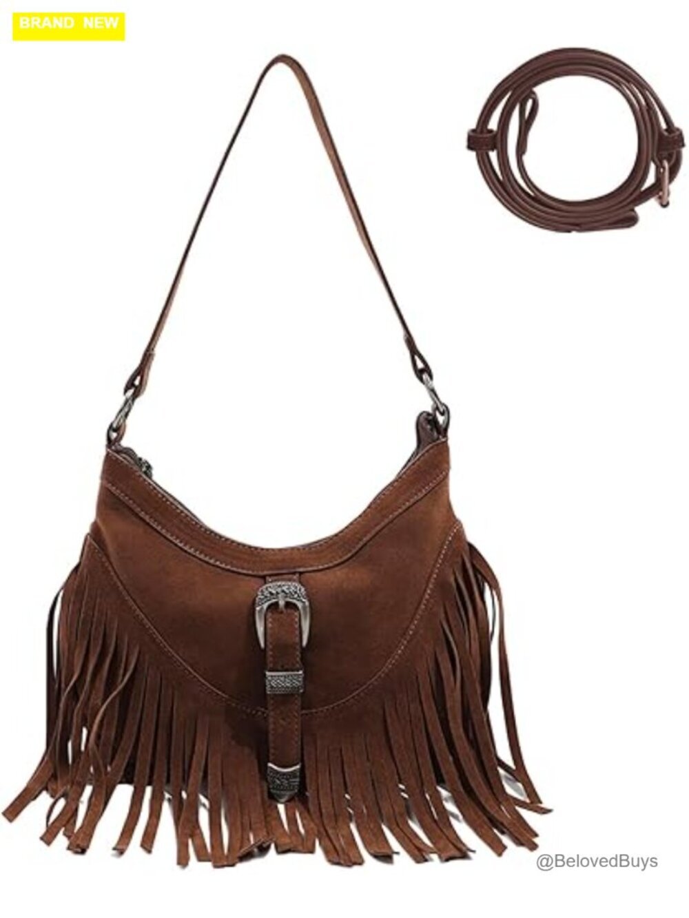 Vegan Suede Fringe Hobo Purse with Tassel Crossbody Shoulder Bag